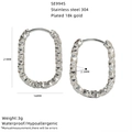 Textured silver stainless steel oval hoop earrings with 21mm height - Bumpy Textured Style (SE994S) / Silver