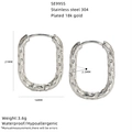Irregular textured oval hoop earrings in silver-tone stainless steel, 21mm size - Hammered Bumpy Style (SE995S)