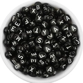 Flat round black acrylic letter beads with gold letters for DIY jewelry making - Mixed Letters / 100 Pieces Set