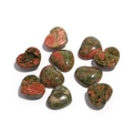 Polished heart-shaped Unakite stones with natural green and pink mottled texture - 15*18mm / Unakite