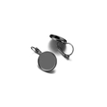 Macro view of black lever-back French ear wire hooks with flat round cabochon base trays - 8mm / Gun Black