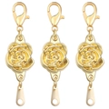 Three golden rose magnetic clasps with lobster hooks for DIY jewelry bracelet crafts - 11.5mm / Lobster Clasp With Tag / Gold