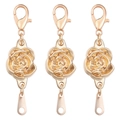 Three golden rose-shaped magnetic jewelry clasps with a polished metallic finish - 11.5mm / Lobster Clasp With Tag / KC Gold