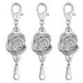 Macro shot of silver alloy magnetic rose charms with lobster clasps for DIY jewelry - 11.5mm / Lobster Clasp With Tag / White K/Silver