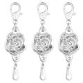 Three magnetic rose flower alloy clasps with lobster hooks and drop pendants - 11.5mm / Lobster Clasp With Tag / Silver