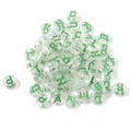 Macro detail of transparent acrylic alphabet beads with green letters for DIY bracelets - 100 Pcs/Pack / Transparent Green (Mixed)