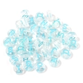 Flat lay of clear acrylic alphabet beads with sky blue letters for DIY bracelet making - 100 Pcs/Pack / Transparent Light Blue (Mixed)