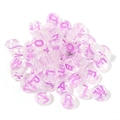 Macro shot of transparent acrylic round beads with purple letters for DIY bracelet making - 100 Pcs/Pack / Transparent Purple (Mixed)