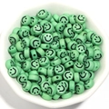 Light green 7mm acrylic flat round smiley face beads for DIY jewelry making - 100 Pieces/Pack / Green