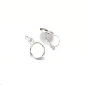Silver D-shaped earring hooks with round bezel tray for DIY jewelry making - Silver