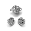 Silver round magnetic clasp with pavé rhinestones for DIY bracelet jewelry making - 8mm / White K/Silver