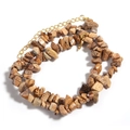 Bohemian wood grain agate irregular stone necklace with adjustable gold chain clasp - Jasper