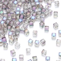 Macro view of iridescent AB crystal cube spacer beads with clear vertical holes for DIY jewelry - 4mm / Phantom Purple