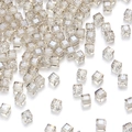 Macro detail of faceted champagne crystal square beads for DIY jewelry making - 4mm / Silver Champagne