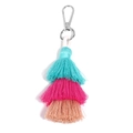Detalle de colgante de borlas de algodón de 3 capas de colores con cierre de mosquetón plata - 14.5cm / Azul Cian Rosa Marrón (2#)