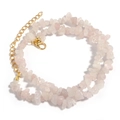 Double-layered irregular pink quartz stone necklace with gold lobster clasp and extension chain - Rose Quartz