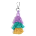 Vista detallada de un llavero con borla de tres niveles en lavanda, turquesa y amarillo - 14.5cm / Púrpura Verde Amarillo (4#)