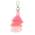 Close-up of three-tier pink gradient cotton tassel with silver metal lobster clasp buckle - 14.5cm / Gradient Pink (5#)
