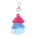 Close-up of a three-layer gradient polyester tassel with a silver metal lobster clasp - 14.5cm / Rose Royal Blue Light Blue (6#)