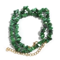 Irregular green stone and black lava rock necklace with golden lobster clasp extender - Green Shell