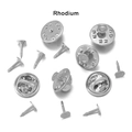 Dettaglio delle chiusure a farfalla in rodio e spilli per la creazione di spille fai-da-te - Bianco K/Argento / Ferro (11*55 Mm)