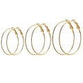 Three pairs of classic gold hoop earrings in different sizes with lever-back clasp - Iron-studded Hoop Earrings - Gold / 20mm