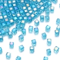 Light blue transparent square crystal glass beads with AB coating for DIY bracelets - 4mm / Blue
