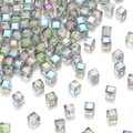 AB coated cube crystal beads with iridescent metallic luster for DIY jewelry making - 4mm / Green Ghost Quartz