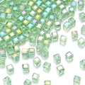 Light green cube glass beads with AB rainbow coating for DIY jewelry making - 4mm / Green