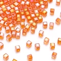 Vibrant amber square crystal glass beads with iridescent AB coating for DIY jewelry - 4mm / Orange