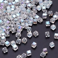 Transparent cube crystal beads with AB rainbow coating for DIY jewelry making - 4mm / New AB