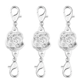 Three silver rose magnetic clasps with double lobster claws for DIY jewelry making - 11.5mm / Lobster Clasp / Silver