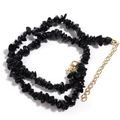 Adjustable black natural stone chip necklace with gold-plated lobster clasp and chain - Obsidian