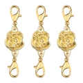 Three gold rose flower magnetic clasps for jewelry necklaces and bracelets - 11.5mm / Lobster Clasp / Gold
