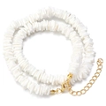 Irregular white shell bead necklace with adjustable gold lobster clasp closure - Shell