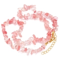 Irregular natural pink crystal stone necklace with a gold lobster clasp and extension chain - Watermelon red
