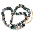 Necklace with irregular moss agate, amethyst, and white crystal with gold clasp - Agate