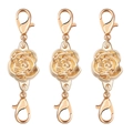 Set of 3 magnetic rose flower alloy clasps in gold finish for DIY jewelry making - 11.5mm / Lobster Clasp / KC Gold