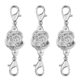Three silver rose magnetic jewelry clasps with double lobster claws for DIY bracelets - 11.5mm / Lobster Clasp / White K/Silver