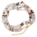 Irregular natural agate and crystal stone beaded necklace with adjustable gold lobster clasp - Mixed Rutilated Quartz