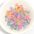 Transparent acrylic DIY beads with colorful letter D print for handmade jewelry - 100 Pcs/Pack / Letter D