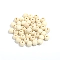 Stack of beige maple wood round beads with large holes for DIY jewelry making - Round Beads / 10mm (100 Pieces) / Off White