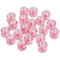 Pink faceted resin beads with silver metal core for DIY snake chain jewelry - 14x9mm Hole 4.5mm / Hot Pink