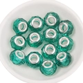 Set of 12 emerald green faceted resin large hole beads with silver metal cores - 14x9mm Hole 4.5mm / Green
