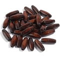 Macro shot of polished oval dark brown maple wood beads showing natural wood grain texture - Long Oval Bead / 7x15mm (100 Pieces) / Dark Coffee