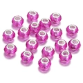 Faceted rose red resin charm bead with large silver metal core for DIY bracelet - 14x9mm Hole 4.5mm / Rose Red