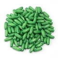 Macro shot of olive-shaped grass green wooden beads with smooth texture and drill hole - Green