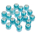 Light blue faceted resin charms with large silver metal cores for DIY jewelry making - 14x9mm Hole 4.5mm / Peacock Blue