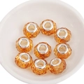 9pcs amber faceted resin big hole beads with silver metal core for DIY bracelets - 14x9mm Hole 4.5mm / Light Coffee