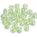 Faceted transparent light green resin large hole beads with silver metal core for jewelry - 14x9mm Hole 4.5mm / Grass Green